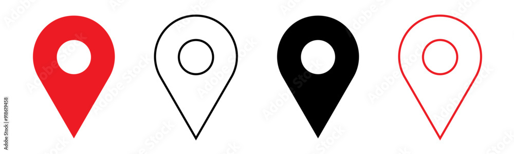 Poster location icon set map pointer pin sign symbol red black outline icon vector destination place addres