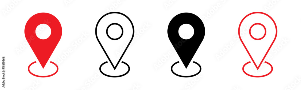 Poster location icon set map pointer pin sign symbol red black outline destination icon place address navig