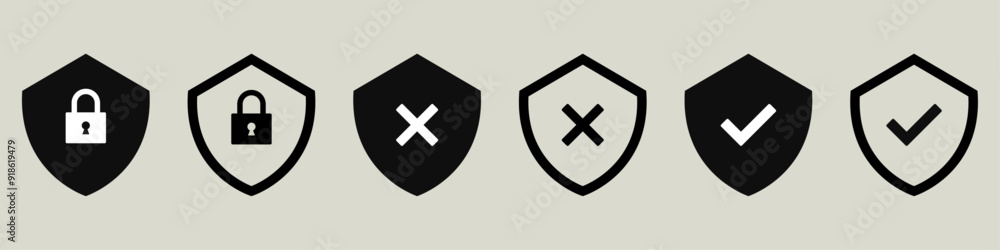 Poster shield icon lock privacy icon symbol security protection check mark tick sign firewall private valid