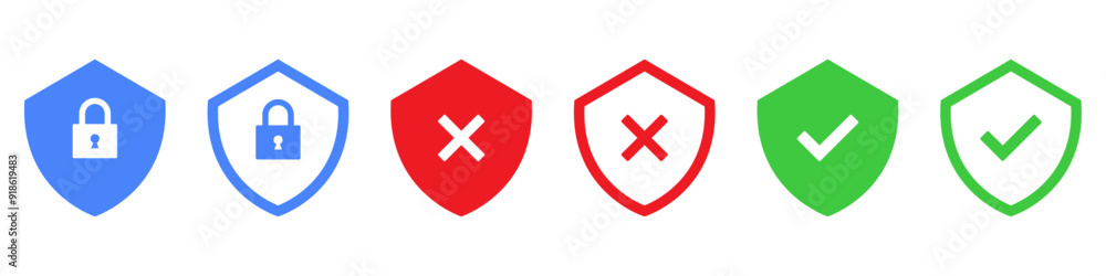 Poster shield icon lock privacy icon symbol security protection check mark tick sign firewall private valid
