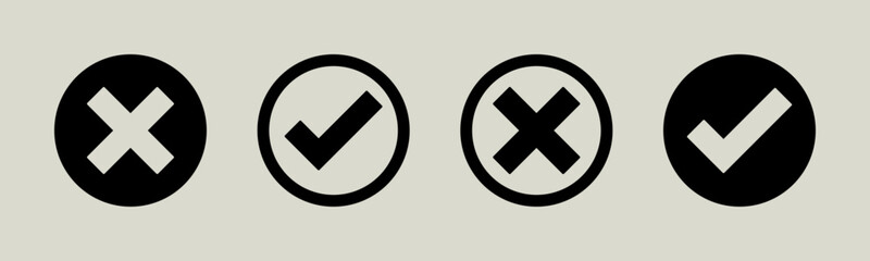 tick mark icon button set check box correct right wrong black buttons yes or no checkmark red cross green tick vector illustration