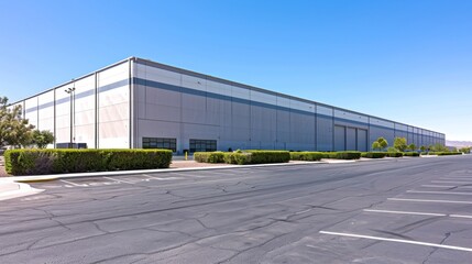 Obraz premium Vast Warehouse Space Empty Parking Lot with Blue Sky Background Industrial Stock Photo