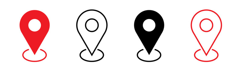 location icon set map pointer pin sign symbol red black outline destination icon place address navigation locator sign vector illustration
