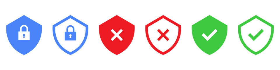 Obraz premium Shield icon lock privacy icon symbol security protection check mark tick sign firewall private valid unvalid secure colorful vector icon illustration defance access locked computer account denied