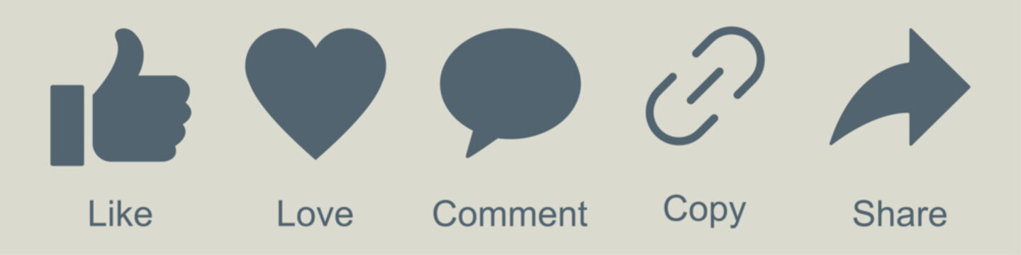 Like comment copy share love icon button set social midea notification icons facebook thumb up flat icon website communication reaction emotion feedback reply user interface vector icons