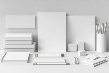 Realistic blank stationery set mockup isolated created with generative ai
