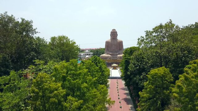  Aerial view of great buddha statue near mahabodhi temple in bodh gaya, bihar state of India