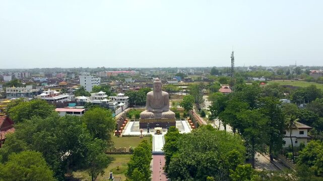  Aerial view of great buddha statue near mahabodhi temple in bodh gaya, bihar state of India