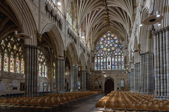 Exeter Cathedral in England is home to magnificent stained glass windows, some of which date from as early as 1304.