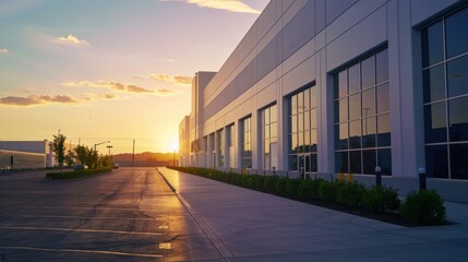 Fototapeta premium Golden Hour Glow Modern Industrial Facility in the Evening Light