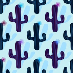 Summer floral seamless cartoon cactus pattern for wrapping paper