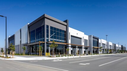 Efficient Logistics Hub Modern Shipping Warehouse with Loading Docks and Parking Area Capturing the Essence of Productivity and Preparedness