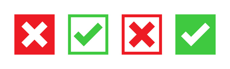 tick mark icon button set check box correct right wrong buttons or yes or no checkmark red cross green tick square vector illustration