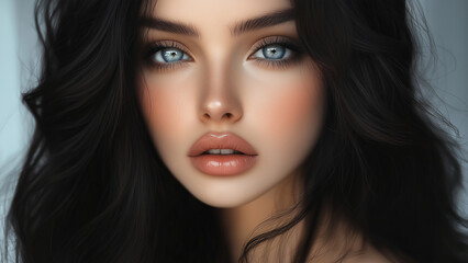 Fototapeta premium Porcelain Skin and Jet-Black Hair Elegance