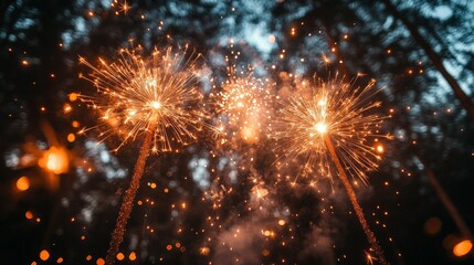 Fototapeta premium Sparkling fireworks celebration in night sky - generative ai