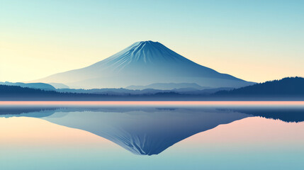 Fototapeta premium A vector illustration of the majestic Mount Fuji, reflecting in calm waters on an early morning