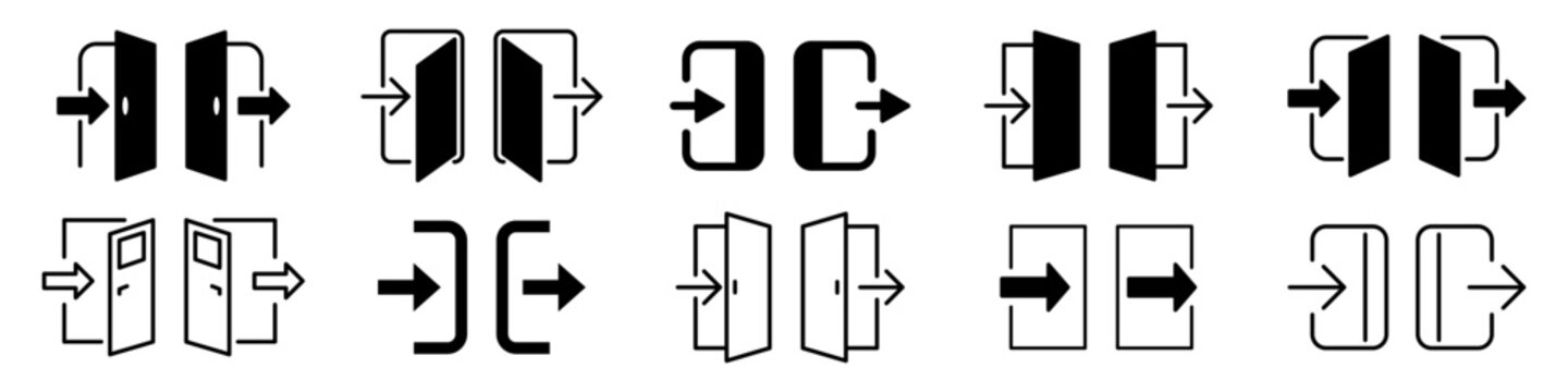 Login and logout icon set. Open and close icon set.