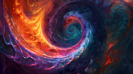 A colorful spiral with a bright orange center