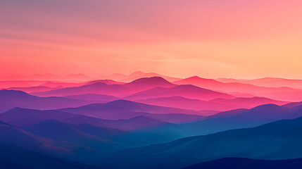 A beautiful mountain range with a pink and blue sky