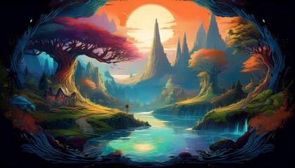 Obraz premium Magical World- Depiction of enchanted forests, mystical kingdoms, and fantasy landscapes, world from fantasy literature and games