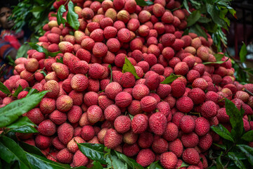 Ripe lychees, ready for sale at the market. Vibrant colors and juicy sweetness of this tropical delight, straight from the orchard to your table. Lychee, Litchi, Lichee, fruit