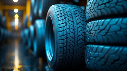 Stacked tires in warehouse - generative ai