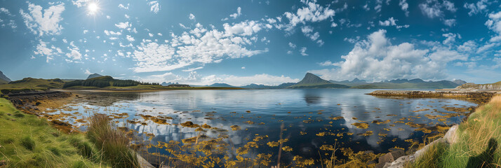 Tranquil Shoreline of Canna Island with Reflective Waters and Distant Mountain Views