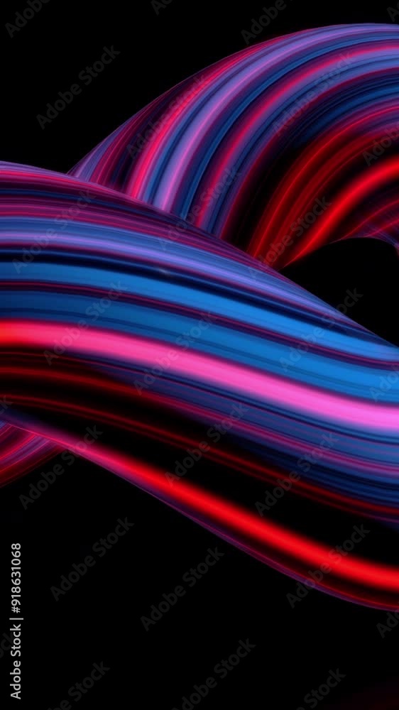 Poster coloured curved figure torus. three-dimensional animation of bundle of twisted in circle of luminous