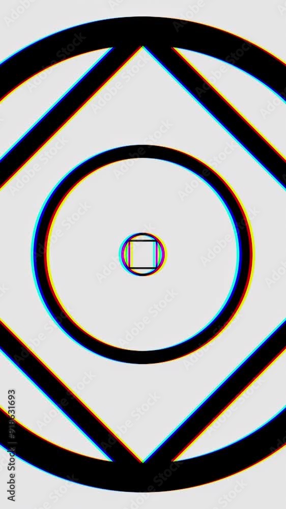 Poster kaleidoscopes background with animated glowing neon colorful lines and geometric shapes. black and w