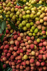 Ripe lychees, ready for sale at the market. Vibrant colors and juicy sweetness of this tropical delight, straight from the orchard to your table. Lychee, Litchi, Lichee, fruit