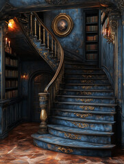 old architecture interior, ancient stairs. Design for Wall Art, Poster Print, Wallpaper & Background