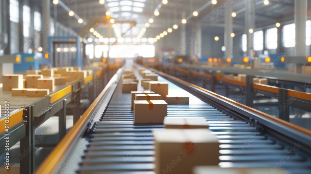Aufkleber a conveyor belt with automated sorting machines, representing the efficiency of modern production sy