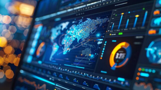 A digital dashboard displaying global climate change data, illustrating technology's role in tracking and addressing environmental issues