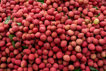 Ripe lychees, ready for sale at the market. Vibrant colors and juicy sweetness of this tropical delight, straight from the orchard to your table. Lychee, Litchi, Lichee, fruit