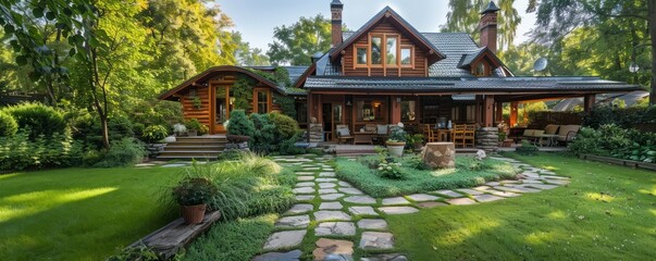 Obraz premium Cottage with a charming yard.