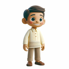 Philippines Cultural Character Boy in Barong Tagalog 3D Digital Illustration for Children's Books Filipino Tradition Representation Cheerful Smile
