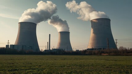 Fototapeta premium Nuclear Power Plant And Cooling System