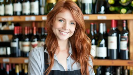 A cheerful staff member welcomes customers among shelves filled with an array of wine bottles, creating a warm and inviting atmosphere