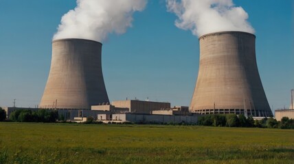 Fototapeta premium Nuclear Power Plant And Cooling System