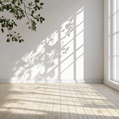 Fototapeta premium A large window with a tree outside casts a shadow on the floor