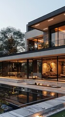 Fototapeta premium Minimalist urban villa with large, open spaces.