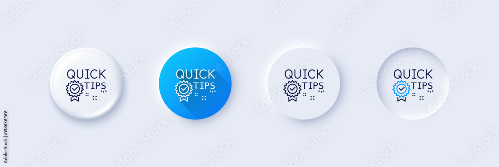Poster quick tips line icon. neumorphic, blue gradient, 3d pin buttons. helpful tricks sign. tutorials with