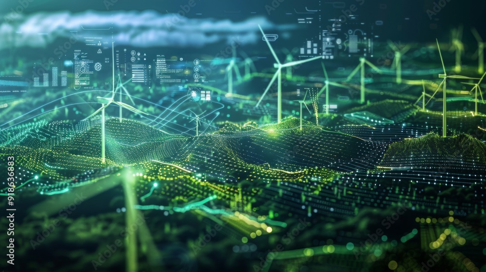 Poster a digital map showing global renewable energy data, representing technology's role in tracking and o