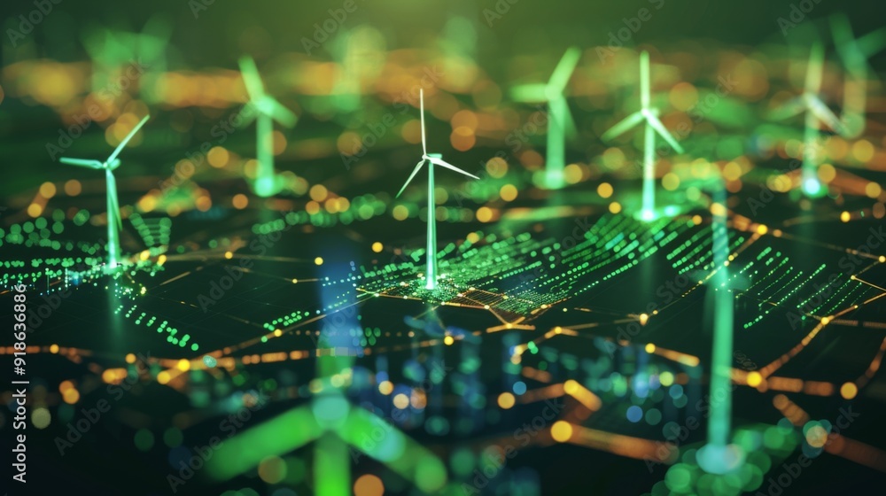 Poster a digital map showing global renewable energy data, representing technology's role in tracking and o