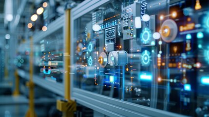 Fototapeta premium A network of smart sensors monitoring equipment in a high-tech manufacturing facility, ensuring optimal performance.