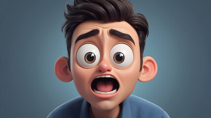 Obraz premium Boy 3D character with a surprised expression ,standing against a blue backdrop