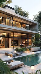 Minimalist urban villa with large, open spaces.