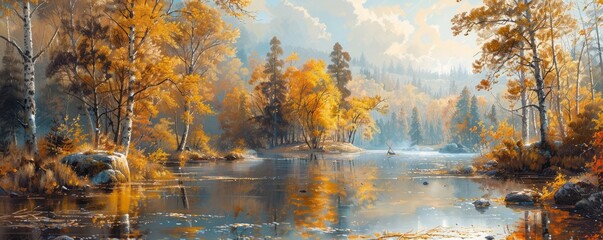 Scenic autumn landscape with a river
