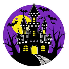 Castle Silhouette Full Moon Halloween Background Vector Illustration – SVG Files, Cricut Cut Files, Line Art Vector Logo Icons, Graphic Element & T-shirt Design