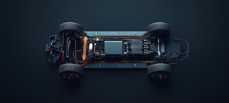 A contemporary cross-section illustration of an electric car